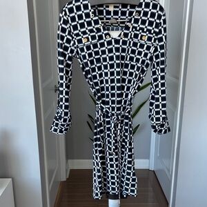 MICHAEL Michael Kors Stretch Navy and White Geometric  Dress / S